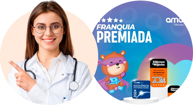 Profissional Amo Vacinas e selos de franquia premiada